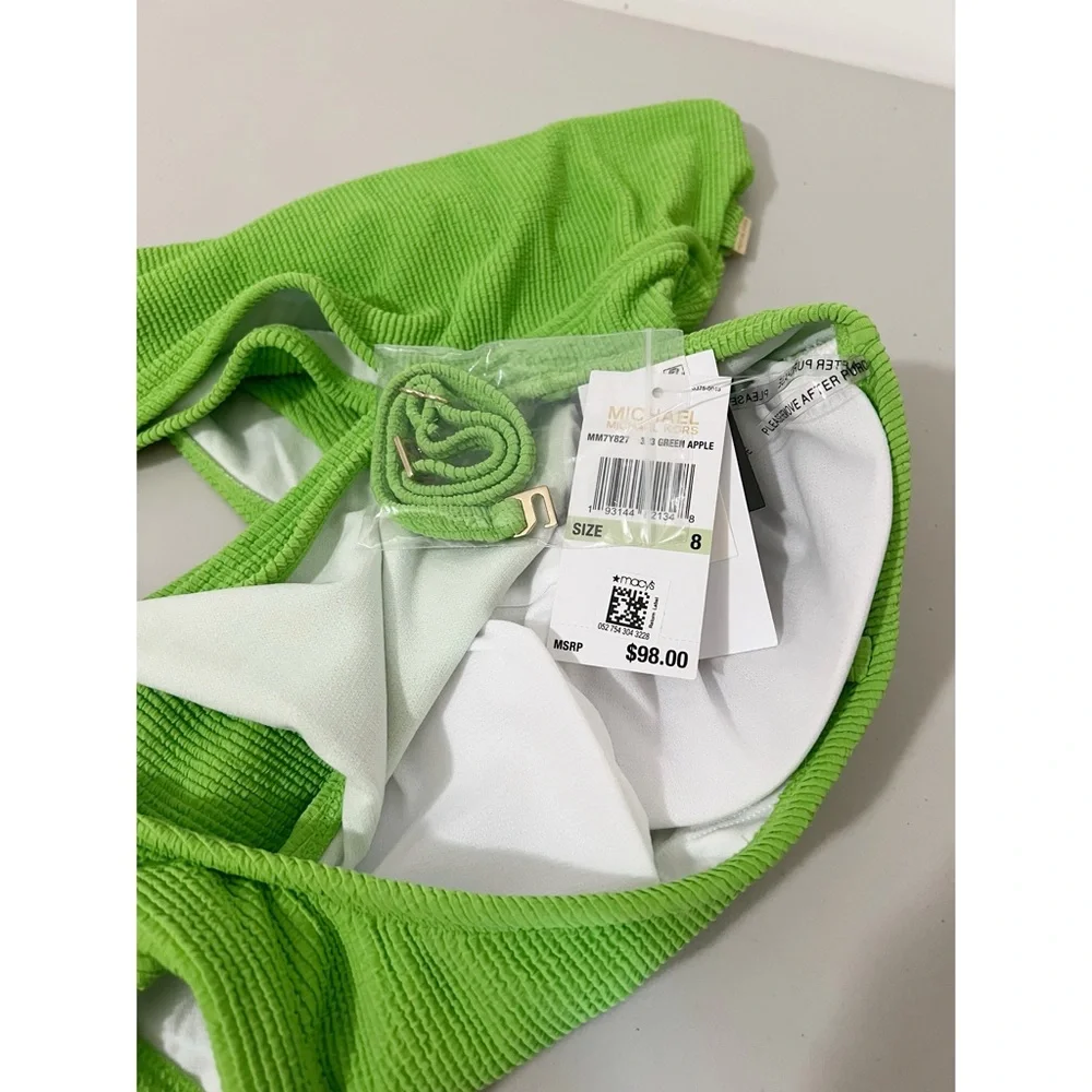 Michael Kors Green Apple Ribbed One Shoulder Cutout One Piece Swimsuit 8